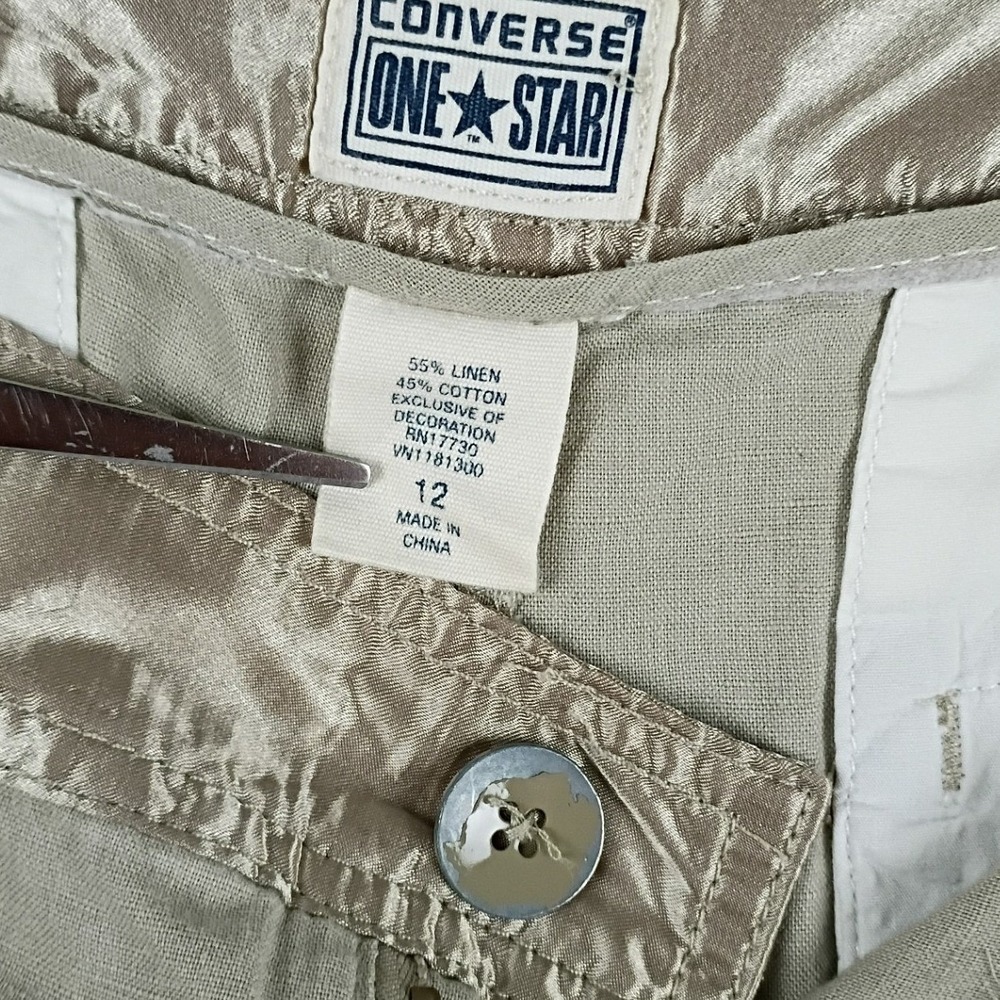 Converse One Star Shorts Women 12 Khaki Tan Good Satin Trim Linen Blend Casual - Picture 3 of 12